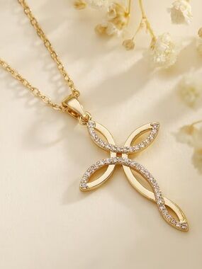 Gold Cubic Zirconia Cross Necklace, Infinity Cross Necklace, Infinity Necklace